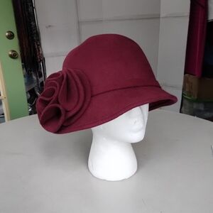 Ms. Hi's Maroon Women's Hat with Rosette Detail Wool 57 Cm Medium Formal Church